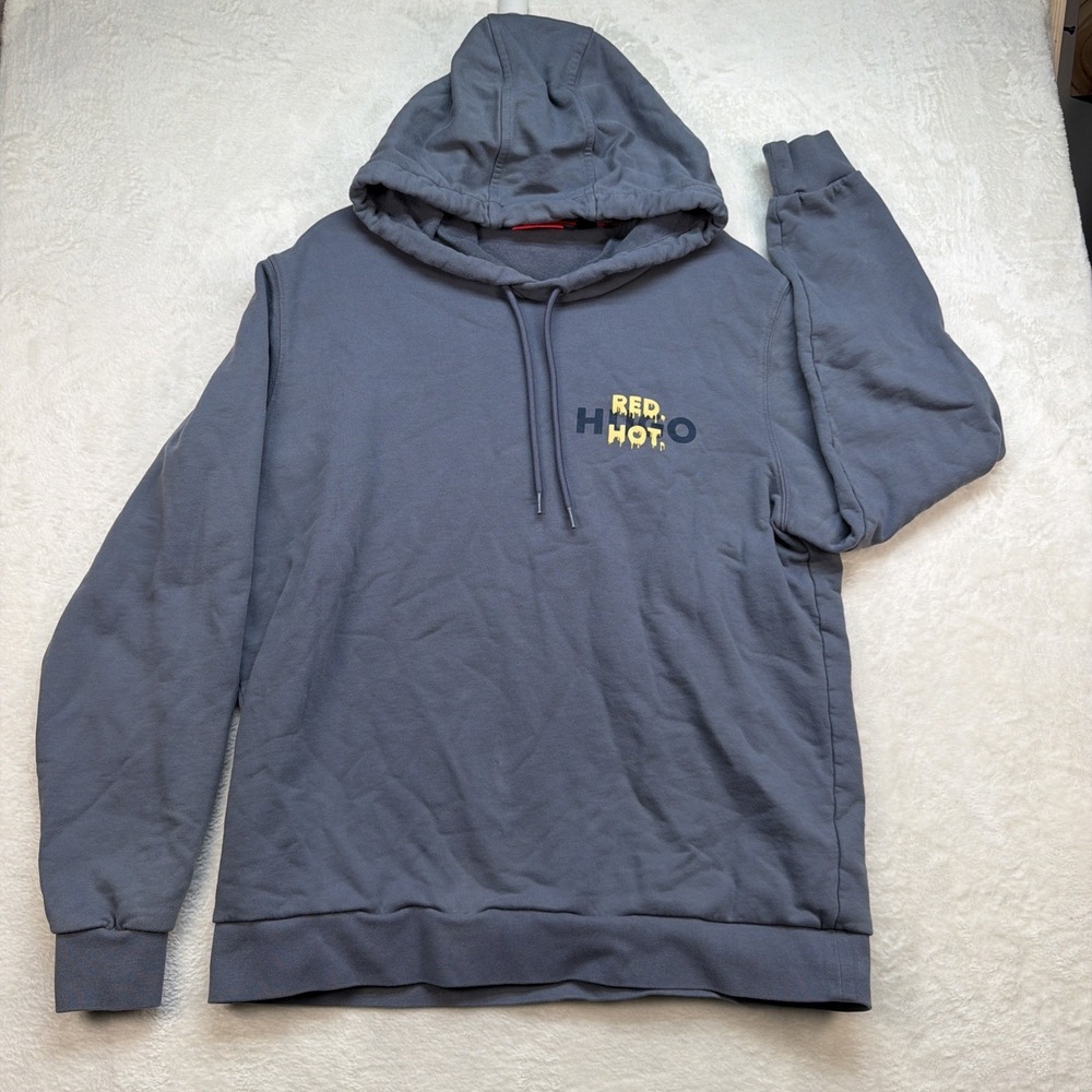 Hugo Boss Hoodie Men Large Gray Graphic Red Hot Pullover Casual Streetwear